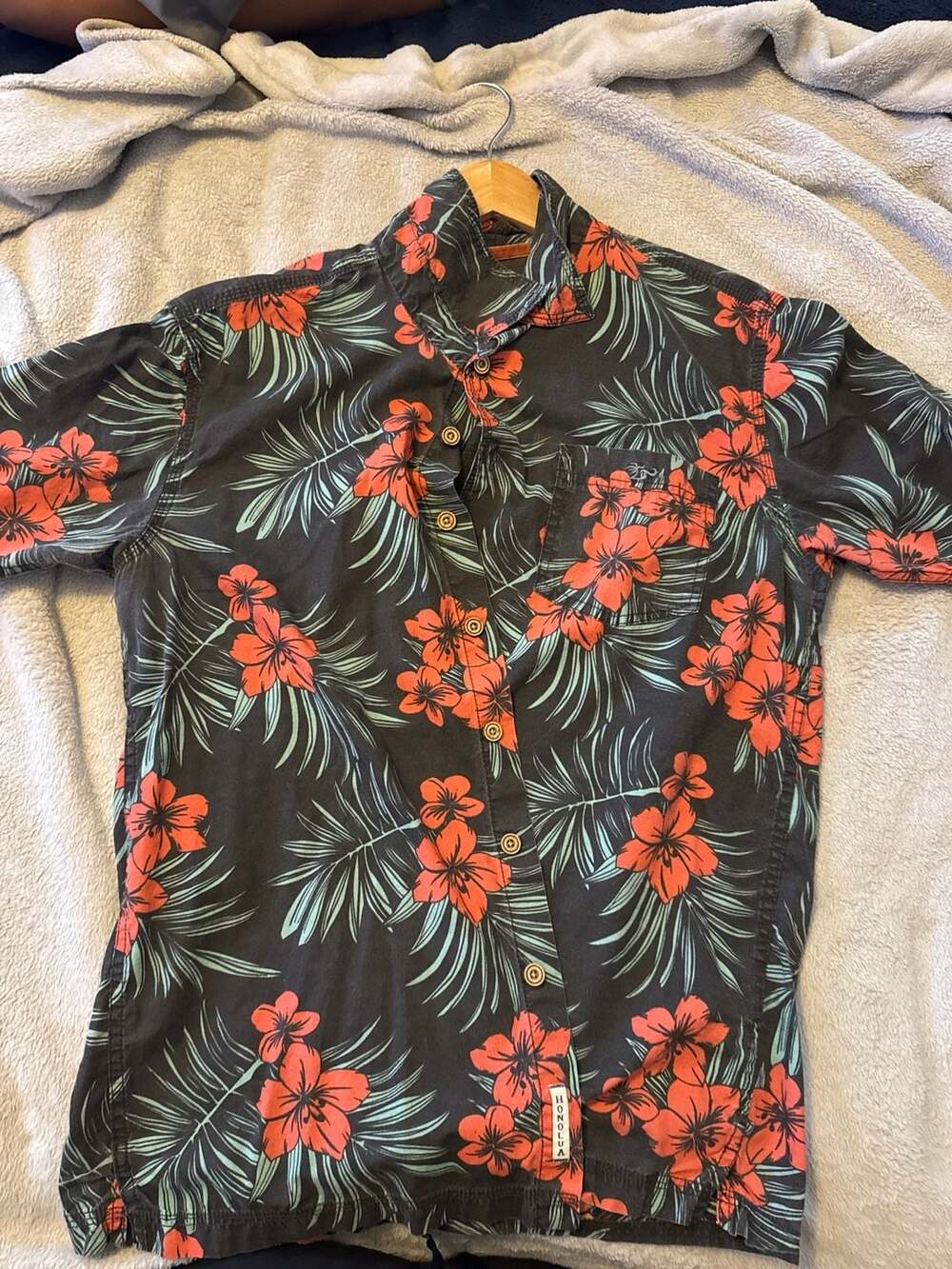 Honolua Surf Co. Hibiscus & Palm Floral Print Performance Button Down Shirt
